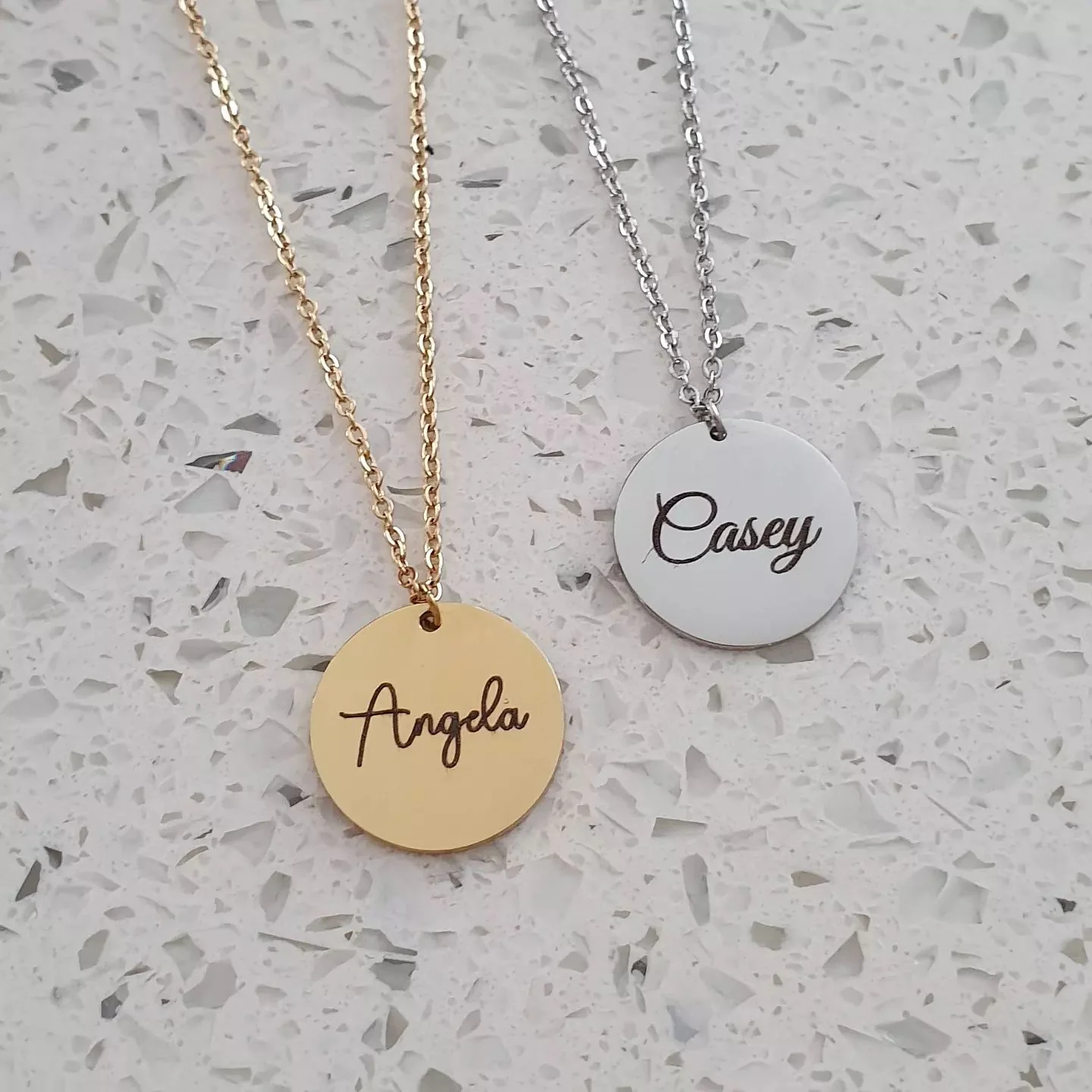 Mila Personalized Disc Necklace, Gold or Rose Gold Stainless Steel (READY IN 3 DAYS) - Image 4